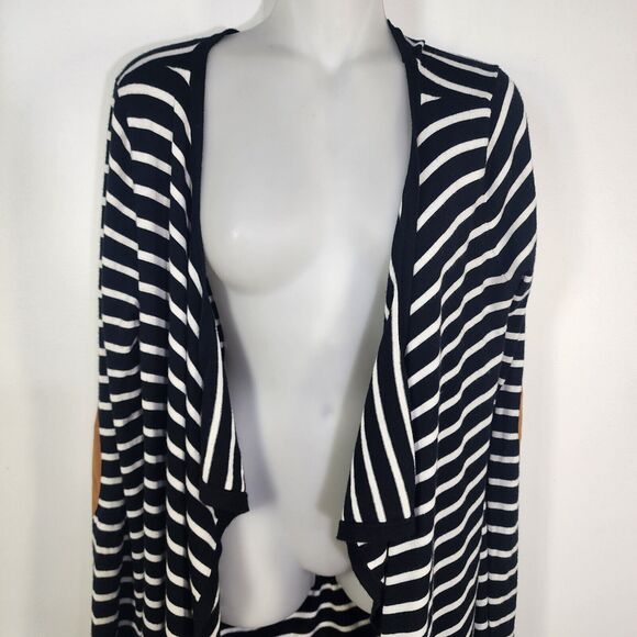 Market & Spruce Cardigan Womens Large Jeana Striped Elbow Patch Black White Knit - Picture 3 of 11